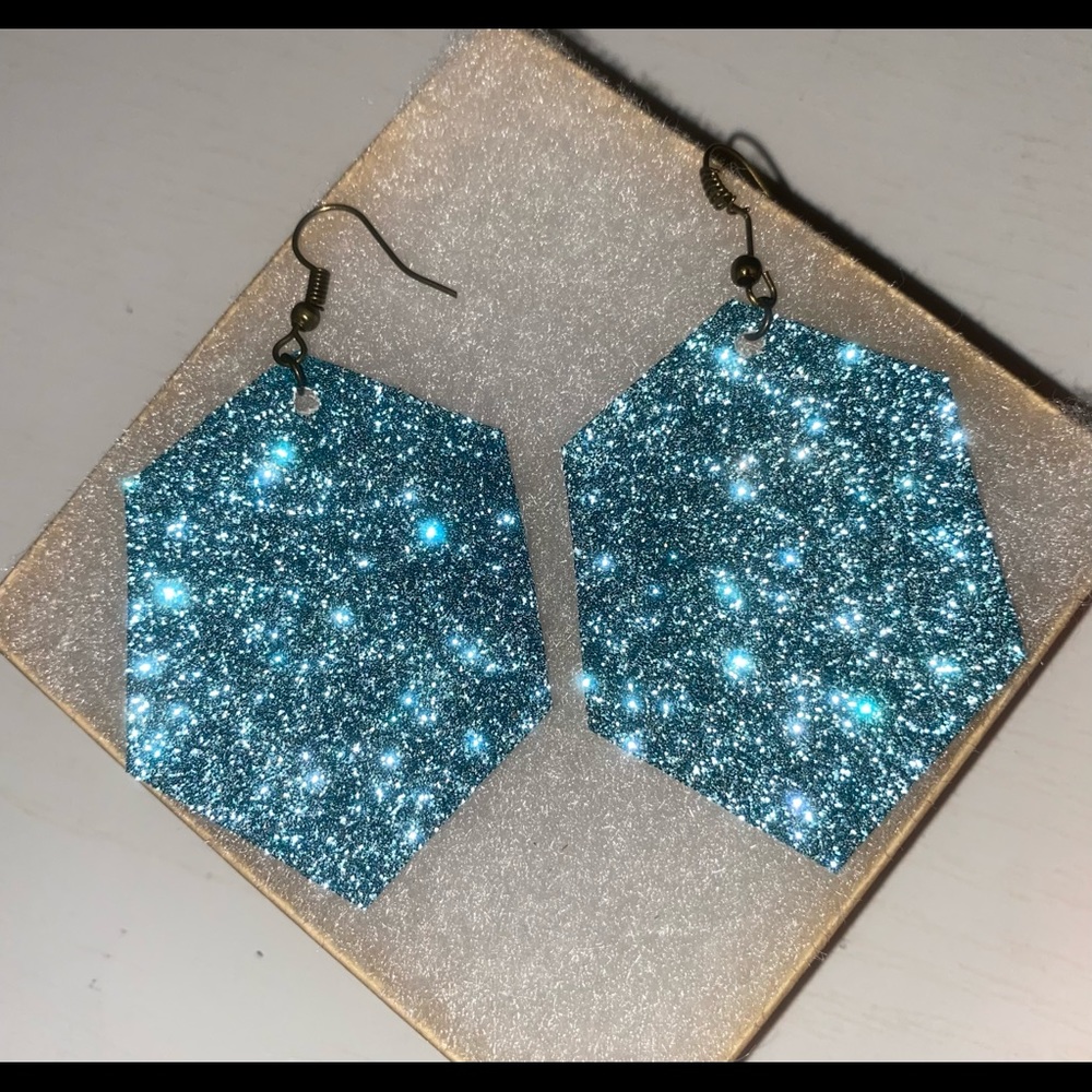 Handmade blue sparkly earrings (never worn)